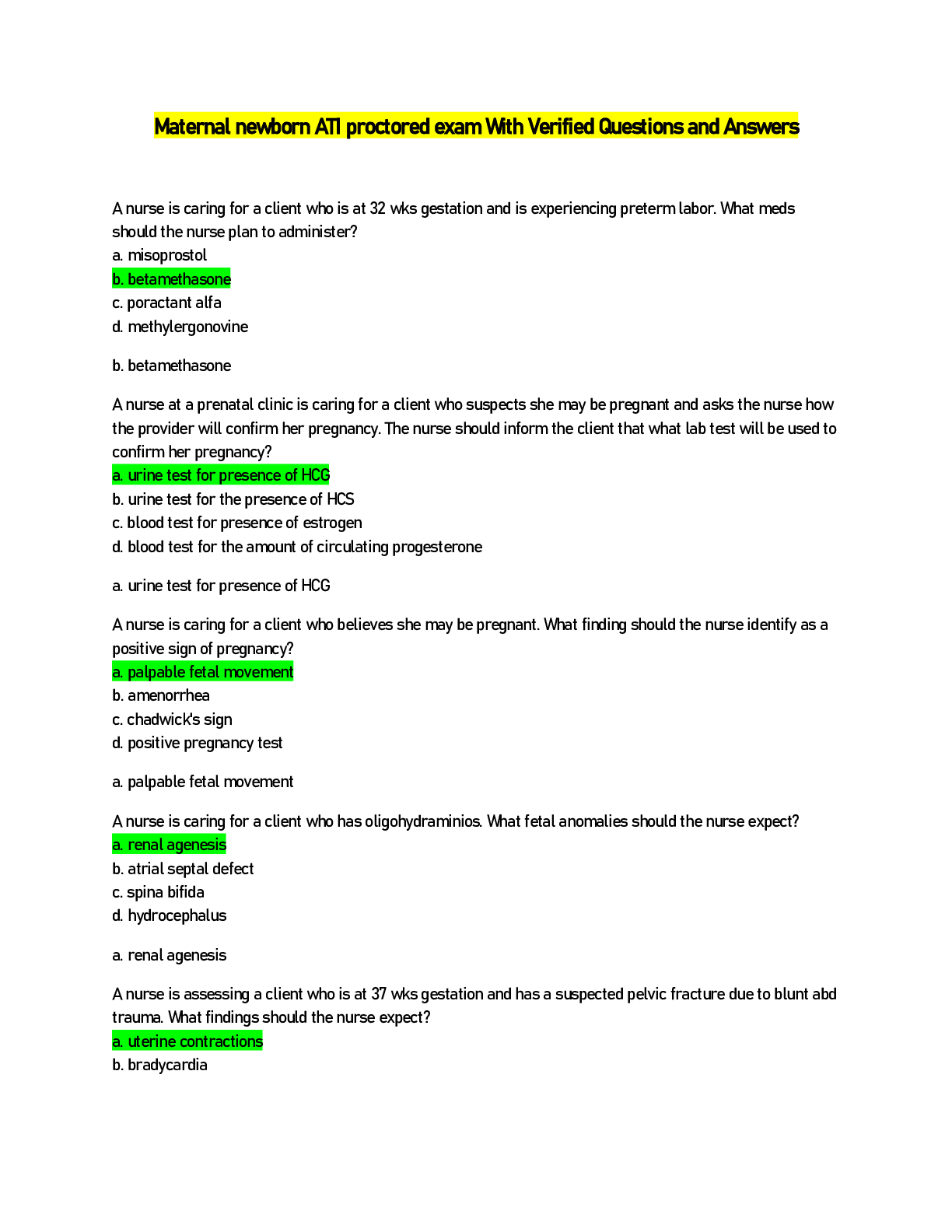 Preview image for Maternal newborn ATI proctored exam With Verified Questions and Answers